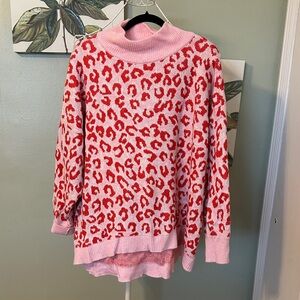 Crown & Ivy Red and Pink Cowl Neck Sweater